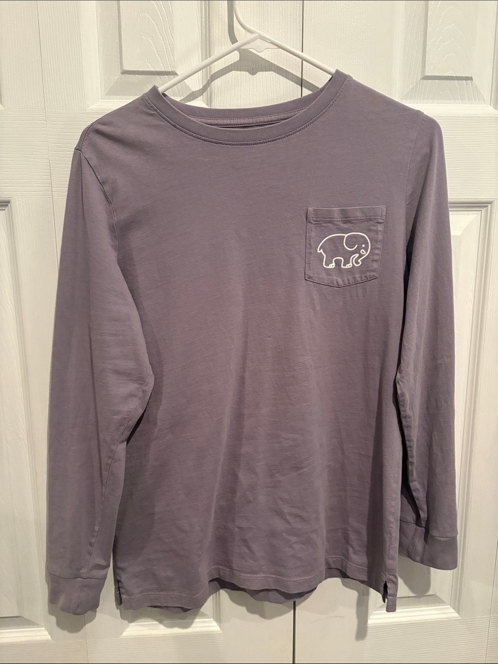 ivory ella Lavender Long Sleeve Pocket Tee with Elephant Logo
